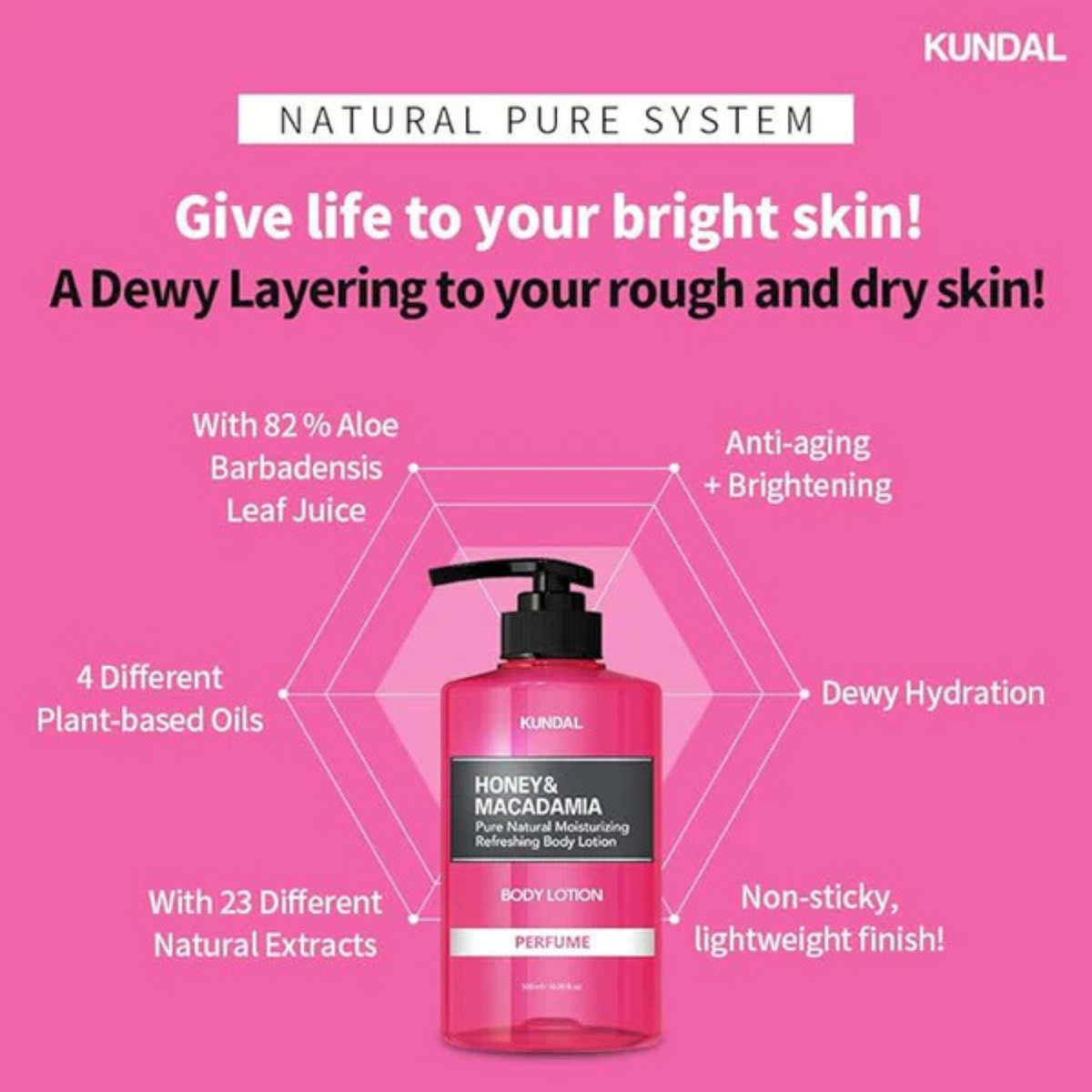 KUNDAL Honey & Macadamia Pure Natural Moisturizing Refreshing Body Lotion Baby Powder 500ml
