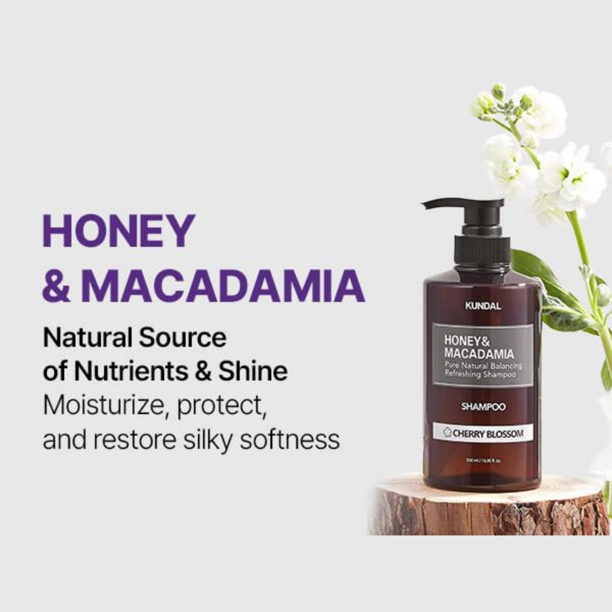 KUNDAL Honey & Macadamia Pure Natural Balancing Refreshing Shampoo Cherry Blossom 500ml