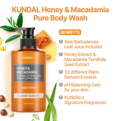 KUNDAL Honey & Macadamia Pure Natural Moisturizing Refreshing Body Wash Cherry Blossom 500ml