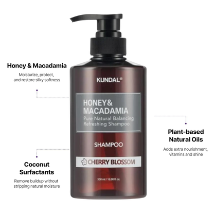 KUNDAL Honey & Macadamia Pure Natural Balancing Refreshing Shampoo Cherry Blossom 500ml