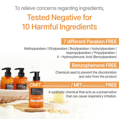 KUNDAL Honey & Macadamia Pure Natural Moisturizing Refreshing Body Wash Baby Powder 500ml